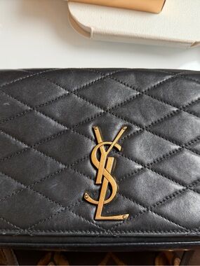 Yves Saint Laurent Black Quilted Leather Crossbody with Gold Logo